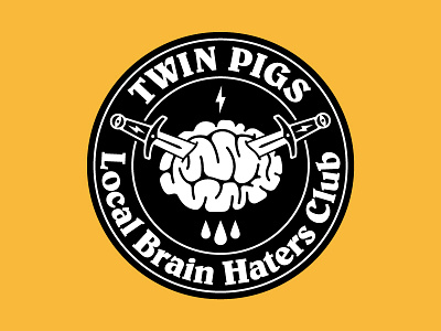 Twin Pigs patch badge black white brain dagger illustration knife logotype merch merchandise patch punk punk band typography