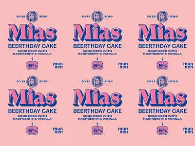 Mias Beerthdaycake beer beer art beer branding beer label birthday cake label labeldesign munnen munnenhembryggeri raspberry sour beer typography