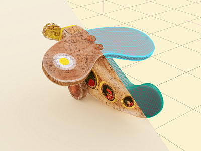Wooden toy airplane. 3D Max Modelling