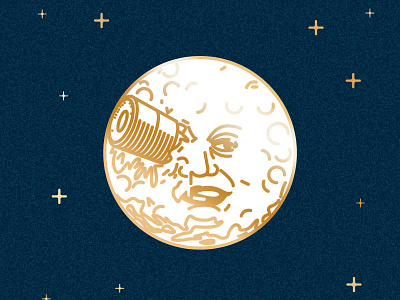 A Trip to the Moon art icon illustration lines moon night pin retro sky stars travel vintage
