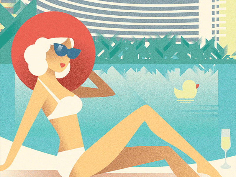 Fontainbleau art beach deco girl graphic illustration miami retro style vector vintage