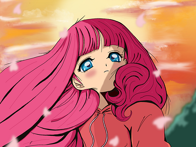 Pink Sunset anime animeart characterdesign cute design illustration illustrator procreate