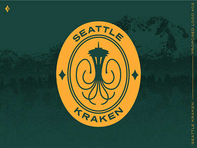 Seattle Kraken, proposed mark #2 branding green halftone hockey identity kraken logo nhl patch pin seattle space needle sports branding sports identity sports logo squid washington