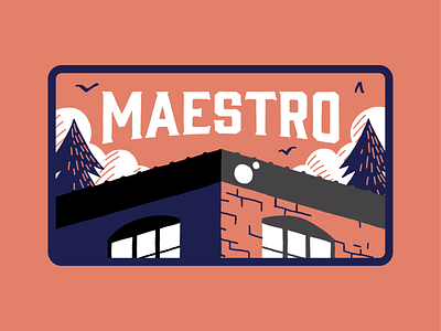 Maestro Patch #1 branding custom type embroidered patch embroidery hat hat design illustration nature navy orange outdoors patch patch design salmon sunset tree