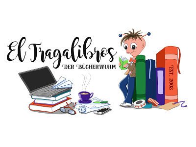 El Tragalibros banner blue book shelf bookblog books bookworm bow tie coffee green notebook orange washitape