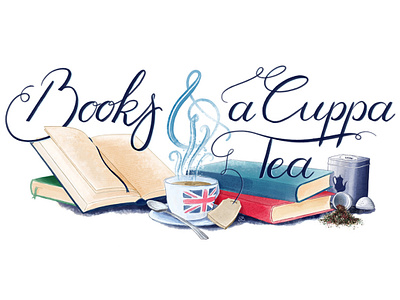 books & a cuppa tea banner bookblog books digital digital watercolor handlettering illustration lettering lettering artist logo readers reading tea