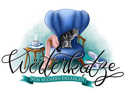 Woerterkatze - Bannerdesign banner bookblog books cat digital digital watercolor handlettering illustration lettering literature readers reading