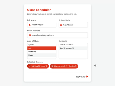 Class scheduling form animated animation application clean concept data design flat form form design input interactive minimal schedule schedule app slide transition ui ux web