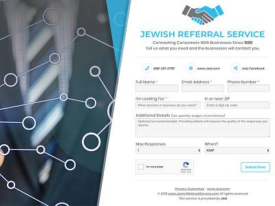 Referral service landing page blue form landing page