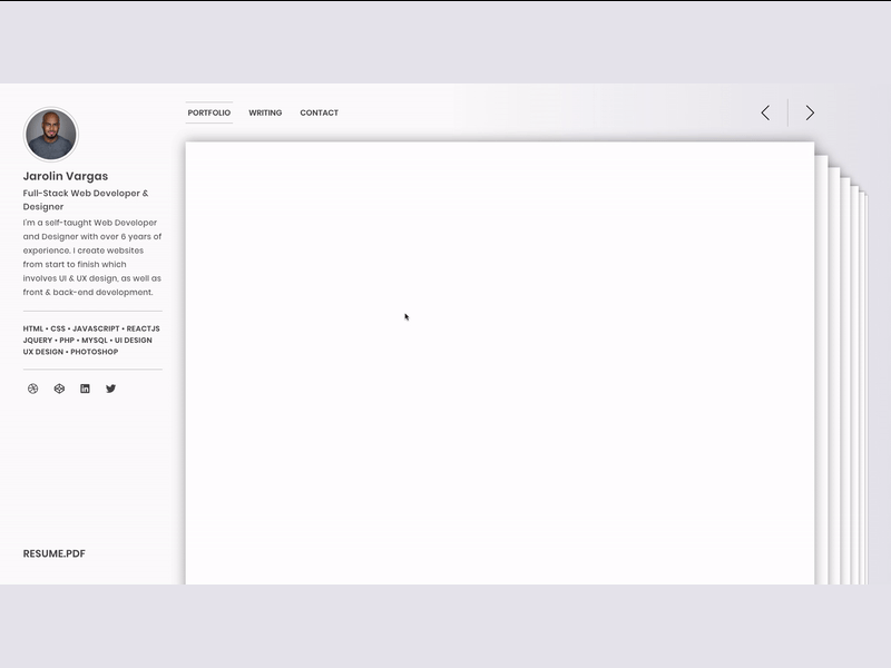 Portfolio website design (early preview) animation clean cv personal portfolio resume slides smooth website white