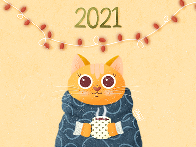 Cute Cat New Year 2021 ami animals art cat cats cup cure design girls happy new year illustration new year procreate sweater texture