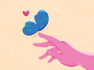 Protect Our Planet butterfly climate climate change cute earth ecology global warming hand heart illustration little love love ecology love planet planet procreate recycle stroke texture zero waste