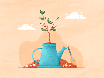 Eco Tree can clouds cute earth ecology flowers illustration million trees nature pallete procreate shovel stroke texture tree trees water watering can world zero waste
