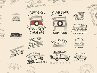 Sluicebox Logo adventure bikes campers camping logo logo design mountains nature outside retro simple trucks