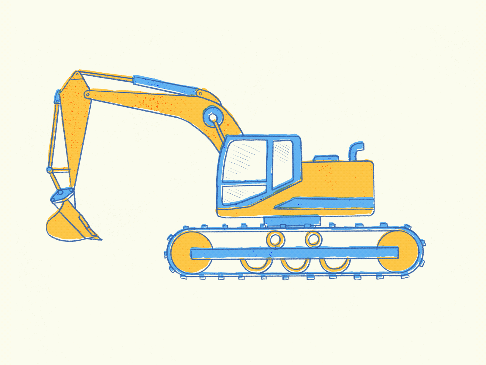 Construction site adventure construction dirt excavator illustration retro simple trucks working