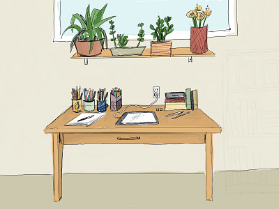 20 minute sketch desk drawing illustration plants procreate window