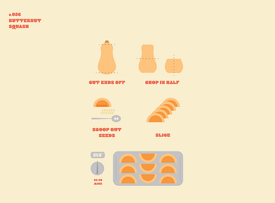 Butternut Squash bake cut dice directions food illustration kitchen recipe retro roast simple slice squash winter