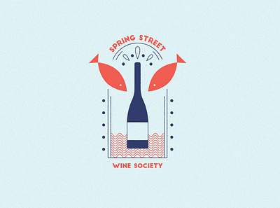 Spring Street Wine Society branding drink fish illustration kitchen logo retro simple spring summer water waves wine