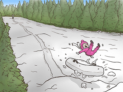 Sledding cartoon character drawing illustration kid sled sledding snow winter