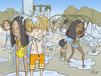 Splash Pad Fun cartoon character drawing illustration kids splash splash pad summer water