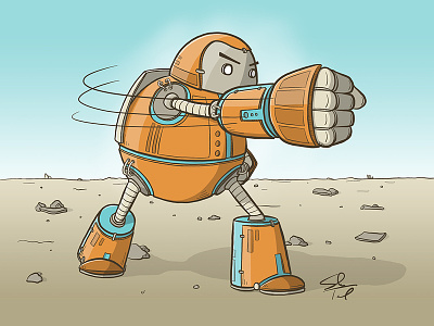 Robot Punch! armor cartoon character drawing droid fight illustration punch robot