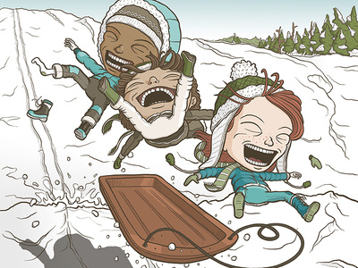 Let's Go Sledding! cartoon character child fun illustration jump kid sled sledding snow