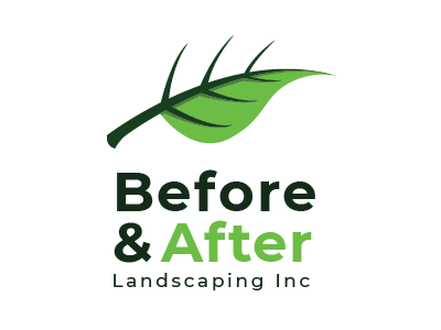 Before & After green landscaping leaf logo plants