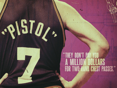 Pistol Pete basketball grungy nba pink pistol typography