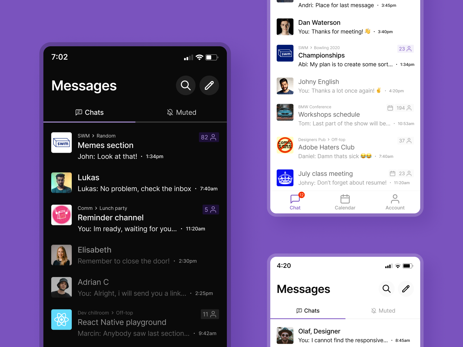 Mobile chat list by Daniel Wodziczka for Software Mansion on Dribbble