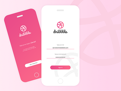 Dribbbbbble Hello! daniel debut dribbble gradient hello iphone login pink sign in ui ux wodziczka