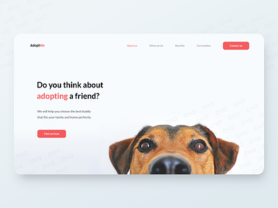 First look on AdoptMe site 🐶 adopt app bone buddy cat challenge cta design dog home landing page pet start start screen start up typography ui ux webdesign