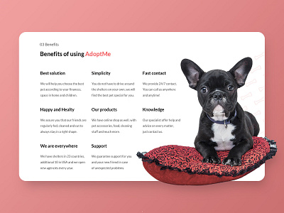 AdoptMe - Benefit section animal cta daniel design dog grid home landing page section startup ui ux webdesign