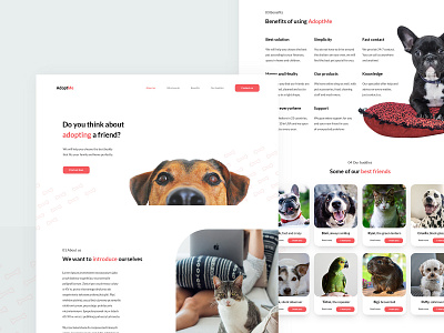 AdoptMe - Full landing page about animal challenge cta daniel design dog footer form grid home illustration landing page ui ux webdesign