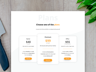 Food.io - Choose a plan 👨‍🍳 basic buy cart choose cta design grid home inclusive landing offer offers office page plan premium starter ui ux webdesign