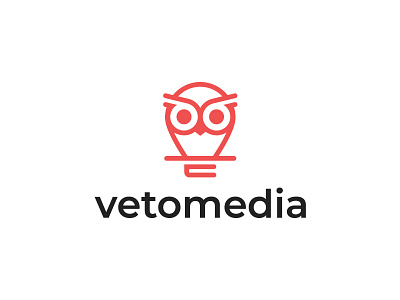 Vetomedia brand branding clean clever design graphic design internet lightbulb logo logo design minimal modern owl smart typography veterinary