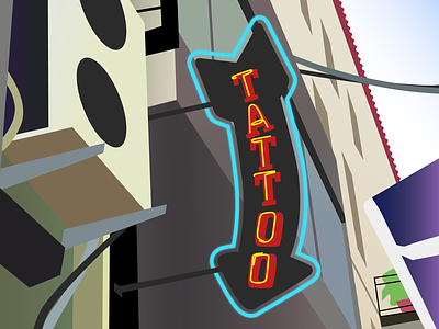 Tattoo architecture building illustration illustrator neon tattoo tattoo studio vector vector illustration vectorart