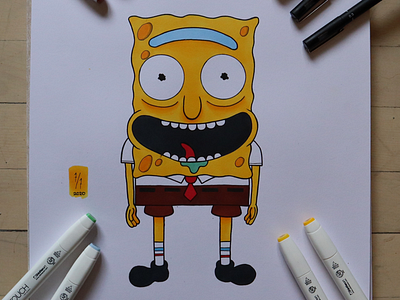 Spongebob X Rick Sanchez art drawing illustration mashup
