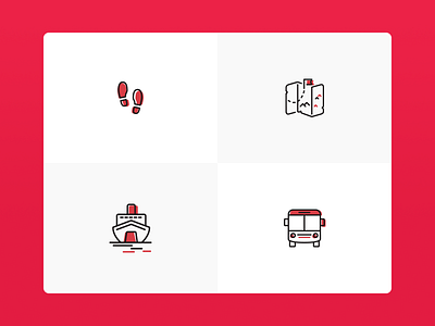 All About Travel - Iconography black bus iconography icons lineicons maps multilayer red ship tour travel walk