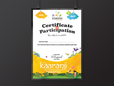 Kaaranji Certificate bengaluru bornbasic certificate event india kaaranji program summer camp vismayaa vismayaa playschool
