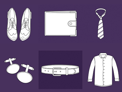 Clothing Illustrations belt blog clothing clothing illustrations cufflinks drawing fashion fashion illustrations illustration monochrome photoshop purple shirt shoes style tie vector wallet