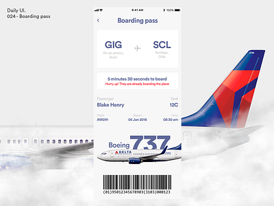 #DailyUI - Boarding pass. airplane app barcode boarding dailyui design flight pass ui ux