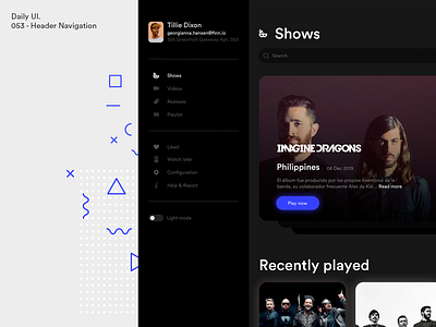 Daily UI - Header Navigation amigos invisibles dailyui dark design desktop header imagine dragons menu music navigation ui ux