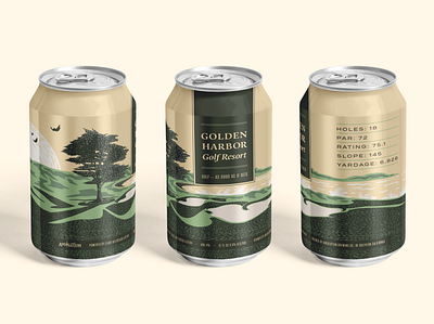 Golden Harbor beer can art direction beer beer can beer can design beer label beer packaging golf illustration label package design packaging packaging design resort tree