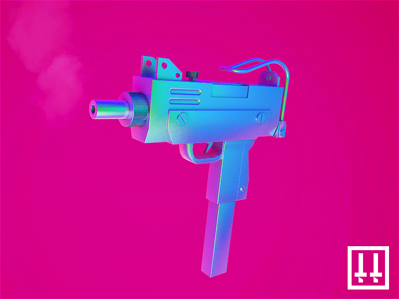 FIRST SHOT! 3d animation cinema 4d gun pink pixel render shot! uzi