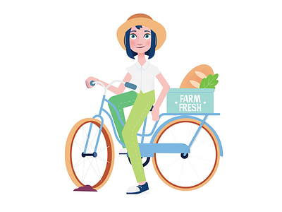 Farm Fresh Delivery bicycle bike character character design delivery design farm fresh girl graphic design illustrator organic summer vector