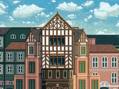 Old England style building background city grigoreen pixel art