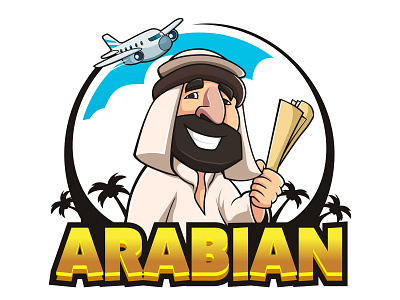 Arabian Travel Mascot Logo airport arab arabia arabian arabic art background cartoon celebration character clothes design drawing fashion graphic hajj holiday illustration islam islamic