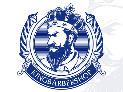 King Of Barbershoop badge barber beard classic design emblem graphic hair hairdresser hipster illustration king label logo man old retro shop sign vintage