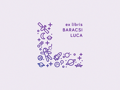 Luca's bookplate bookplate ex libris icons iss l moon planet space spaceship stars ufo