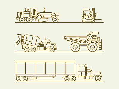 Vehicles cement truck dump truck forklift icon monoline road grader semi truck